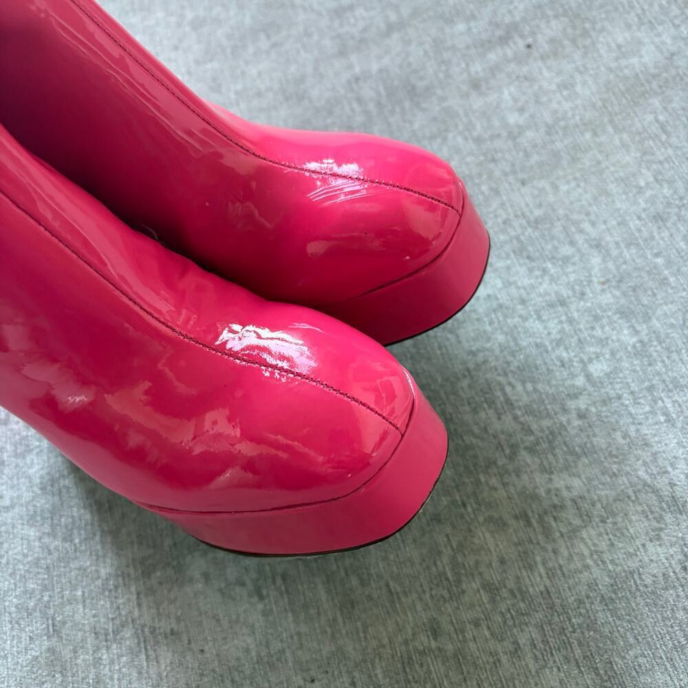 $500 Larroudé Dolly Boots in Pink Patent Leather - Picture 6 of 9